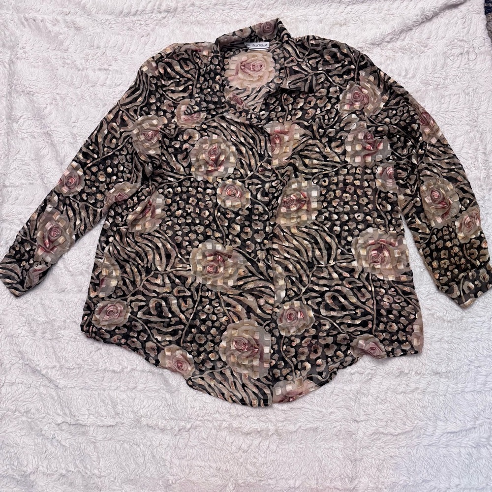 Vintage August Max Women’s Metallic Abstract Blouse | Plus Size 2X/3X